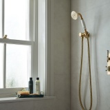 Booth & Co. Axbridge Brushed Brass/White Shower Handset, Hose & Wall Bracket - Lifestyle Image 1